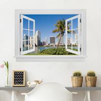 Bilderwelten 3D Wandtattoo Offenes Fenster Miami Beach Skyline