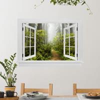 Bilderwelten 3D Wandtattoo Offenes Fenster Nebliger Waldpfad