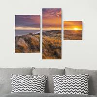 Bilderwelten 3-teiliges Leinwandbild - Querformat Sonnenaufgang am Strand auf Sylt