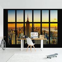 Bilderwelten Fototapete Fensterblick Manhattan Skyline Sonnenuntergang