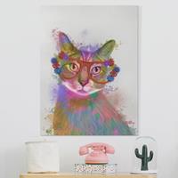 Bilderwelten Leinwandbild Kinderzimmer - Hochformat Regenbogen Splash Katze