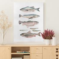 Bilderwelten Leinwandbild Tiere - Hochformat Sieben Fische in Aquarell I