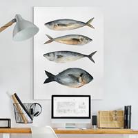 Bilderwelten Leinwandbild Botanik - Hochformat Vier Fische in Aquarell I