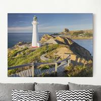 Bilderwelten Leinwandbild Strand - Querformat Castle Point Leuchtturm Neuseeland