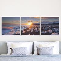 Bilderwelten 3-teiliges Leinwandbild Natur & Landschaft Eisbrocken am Strand Island