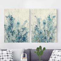 Bilderwelten 2-teiliges Leinwandbild Botanik - Hochformat Blaue Frühlingswiese Set I