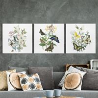 Bilderwelten 3-teiliges Leinwandbild Blumen - Quadrat Britische Schmetterlinge Set I