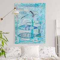 Bilderwelten Leinwandbild Bunte Collage - Blaue Fische