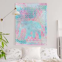 Bilderwelten Leinwandbild Bunte Collage - Elefant in Blau und Rosa