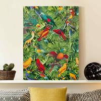 Bilderwelten Leinwandbild Bunte Collage - Papageien im Dschungel