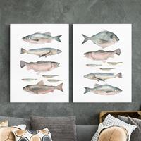 Bilderwelten 2-teiliges Leinwandbild Küche - Hochformat Fische in Aquarell Set I