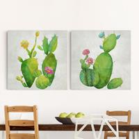 Bilderwelten 2-teiliges Leinwandbild Botanik - Quadrat Kaktusfamilie Set I