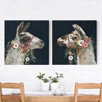 Bilderwelten 2-teiliges Leinwandbild Tiere - Quadrat Lama mit Blumenschmuck Set I