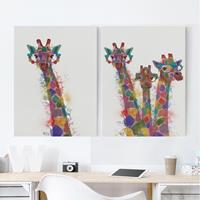 Bilderwelten 2-teiliges Leinwandbild Kinderzimmer - Hochformat Regenbogen Splash Giraffen Set I