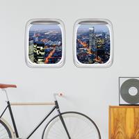 Klebefieber 3D Wandtattoo Doppelfenster Flugzeug Frankfurt