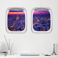Klebefieber 3D Wandtattoo Doppelfenster Flugzeug Paris bei Nacht