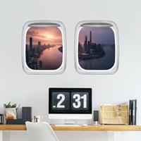 Klebefieber 3D Wandtattoo Doppelfenster Flugzeug Sonnenaufgang in Shanghai