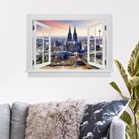 Klebefieber 3D Wandtattoo Offenes Fenster Köln Skyline mit Dom