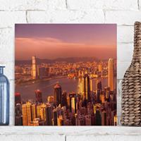 Bilderwelten Leinwandbild Architektur & Skyline - Quadrat Hongkong Sunset