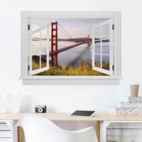 Klebefieber 3D Wandtattoo Offenes Fenster Golden Gate Bridge in San Francisco