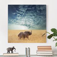 Bilderwelten Leinwandbild Afrika - Quadrat Nashorn in der Savanne