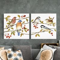 Bilderwelten 2-teiliges Leinwandbild Tiere - Quadrat Vögel und Beeren Set I