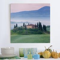 Bilderwelten Leinwandbild Natur & Landschaft - Quadrat Sonnenaufgang in der Toskana