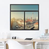 Klebefieber 3D Wandtattoo Fenster Schwarz Berlin am Morgen