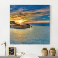 Bilderwelten Leinwandbild Strand - Quadrat Sonnenuntergang über Korfu