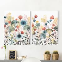 Bilderwelten 2-teiliges Leinwandbild Blumen - Hochformat Wildblumen im Sommer Set I