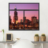 Klebefieber 3D Wandtattoo Fenster Schwarz Chicago Skyline