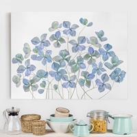 Bilderwelten Leinwandbild Blumen - Querformat Blaue Hortensienblüten