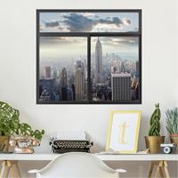 Klebefieber 3D Wandtattoo Fenster Schwarz Sonnenaufgang in New York