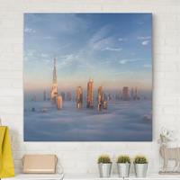 Bilderwelten Leinwandbild Architektur & Skyline - Quadrat Dubai über den Wolken