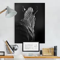 Bilderwelten Leinwandbild Schwarz-Weiß - Hochformat Dunkle Zebra Silhouette
