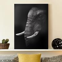 Bilderwelten Leinwandbild Schwarz-Weiß - Hochformat Dunkles Elefanten Portrait