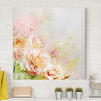 Bilderwelten Leinwandbild Blumen - Quadrat Aquarell Rosen Komposition