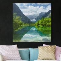 Bilderwelten Leinwandbild Berg - Quadrat Bergsee mit Spiegelung