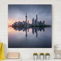 Bilderwelten Leinwandbild Architektur & Skyline - Quadrat Shanghai Skyline Morgenstimmung