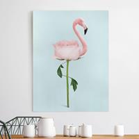 Bilderwelten Leinwandbild Blumen - Hochformat Flamingo mit Rose