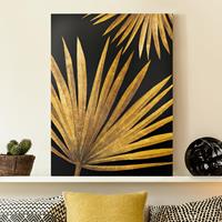Bilderwelten Leinwandbild Blumen - Hochformat Gold - Palmenblatt auf Schwarz