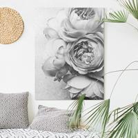 Bilderwelten Leinwandbild Blumen - Hochformat Pfingstrosenblüten Schwarz Weiß
