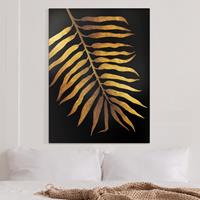 Bilderwelten Leinwandbild Blumen - Hochformat Gold - Palmenblatt II auf Schwarz