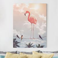 Bilderwelten Leinwandbild Tiere - Hochformat Himmel mit Flamingo