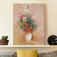 Bilderwelten Leinwandbild Blumen - Hochformat Odilon Redon - Vase mit Blumen (rosenfarbener Hintergrund)