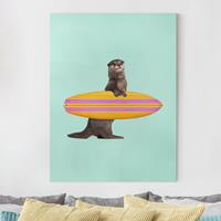 Bilderwelten Leinwandbild Kinderzimmer - Hochformat Otter mit Surfbrett