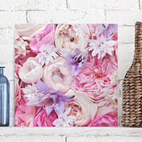 Bilderwelten Leinwandbild Blumen - Quadrat Shabby Rosen mit Glockenblumen