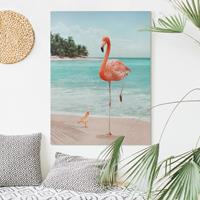 Bilderwelten Leinwandbild Tiere - Hochformat Strand mit Flamingo