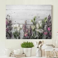 Bilderwelten Leinwandbild Blumen - Querformat Tulpen-Rose Shabby Holzoptik