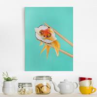 Bilderwelten Leinwandbild Tiere - Hochformat Sushi mit Goldfisch